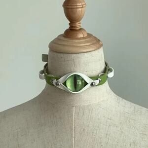 Wicked Silk Emo Cosplay Dragon Eye Faux Leather Choker - Green